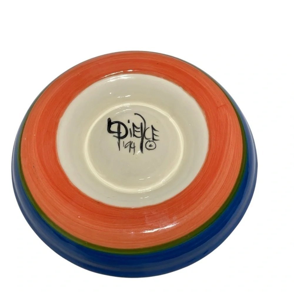 Vintage L. PIERCE Hand painted  Floral Pottery dip platter Signed, colorful 12”